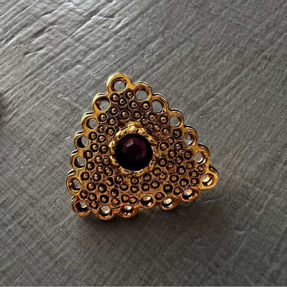 Vintage Gold Tone Purple Gemstone Earrings - Picture 5 of 5